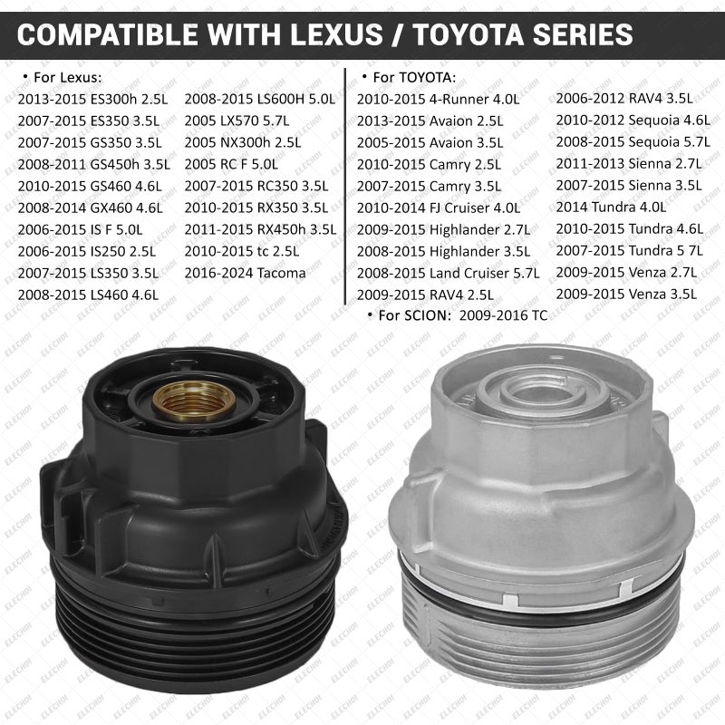 ELECHOI 64mm 14 Flutes/4 Slots Oil Filter Cap Wrench Removal Tool Socket Compatible with Toyota  Lexus  and Scion Vehicles Equipped with 2.5L to 5.7L engines  Black Heavy-Duty Aluminum - Image 2